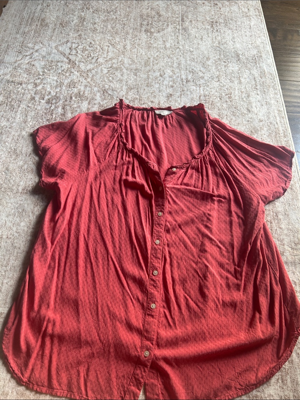Women's coral Button-Front Short Sleeve Top